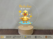 a clear acrylic with a rubber ducky on it