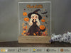 a glass block with a picture of a girl dressed as a witch