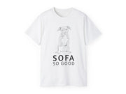 a white t - shirt that says soffa so good