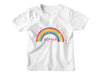 a white t - shirt with a rainbow and the word sophiia on it