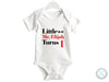 a white bodysuit with the words little mr english turns on it