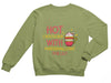 a green sweatshirt with a hot chocolate with marshmallows on it