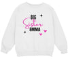 a white sweatshirt with the words big sister emma printed on it