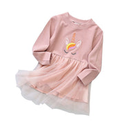 SkipStars Full Sleeve Beautiful Unicorn Theme Girls Dress, Pink