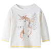 SkipStars Full Sleeve Unicorn Print Girls T-Shirt, White