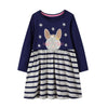 SkipStars Full Sleeve Glitter Bunny Design  Girls Dress, Blue