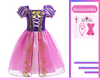 Princess Rapunzel Inspired Short Sleeve Dress for Girls