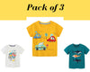 Boys Cotton T-Shirts Summer Cotton Tees & Tops for Baby Boys | Toddler Boys Dino Cars Tees Clothing Gift for Boys Tees Outfit Pack of 3 Tees