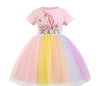 Short Sleeve Magical Unicorn Girls Party Flower Dress